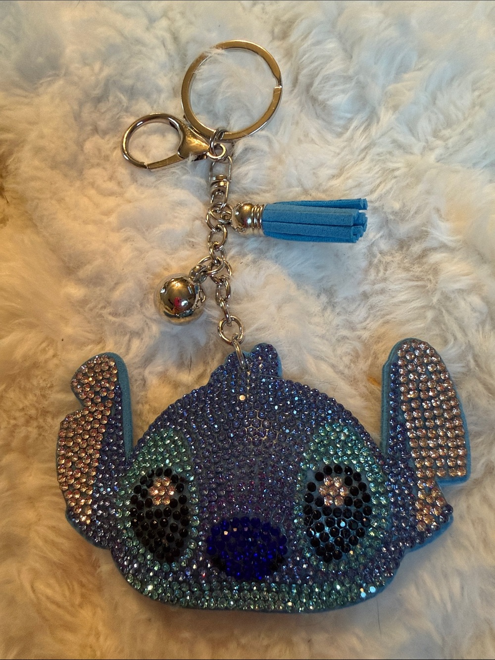 Blue Crystal Stitch Character Keychain with Tassel
